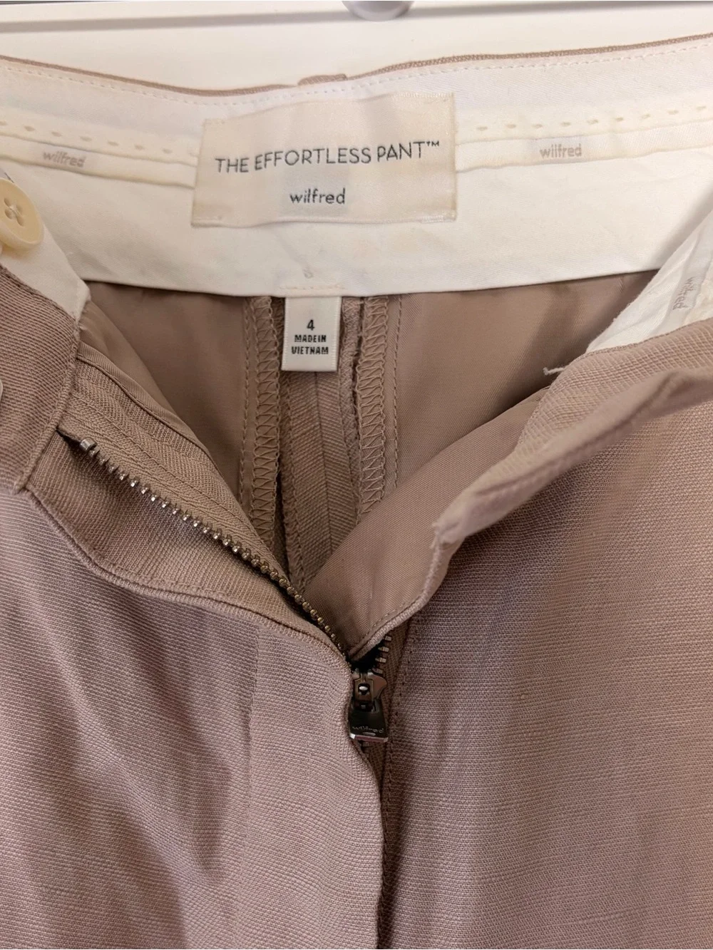 Aritzia Wilfred Effortless Pant Linen Size 4 Taupe Tencel Wide Leg Pleated Hi